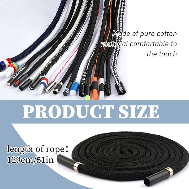 TORMEN Replacement Drawstrings Drawcords 51IN Cotton Drawstring Cord with Easy Adjustable Easy to Install Perfect for Hoodies Activewear(1 Pcs Metal, Round, Black) - Image 2